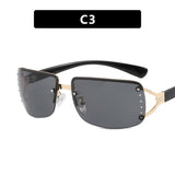 Y2K Rimless Butterfly UV400 Sunglasses for Women(Solid Grey) - Bling Rhinestone Square Frameless, Sweet & Cool Fashion