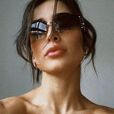 Y2K Rimless Butterfly UV400 Sunglasses for Women(Solid Grey) - Bling Rhinestone Square Frameless, Sweet & Cool Fashion - Close-Up Angle