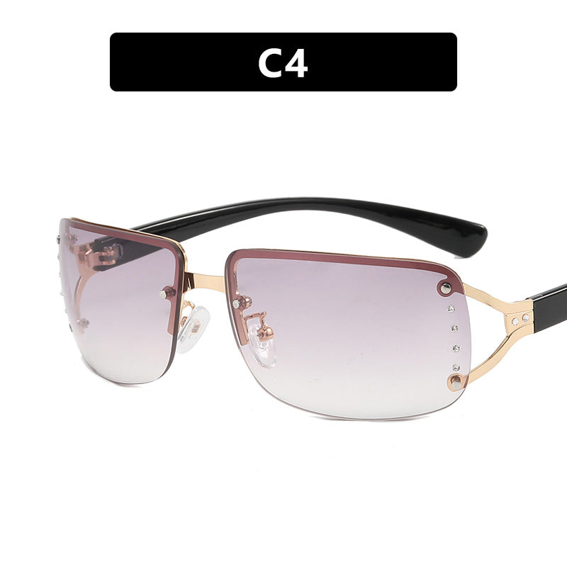 Y2K Rimless Butterfly UV400 Sunglasses for Women(Grey Gradient) - Bling Rhinestone Square Frameless, Sweet & Cool Fashion