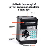 2-Piece Black Smart ATM Piggy Banks - Kids Electronic Money Safe with Password Lock & Auto-Roll in/out Feature - Front View