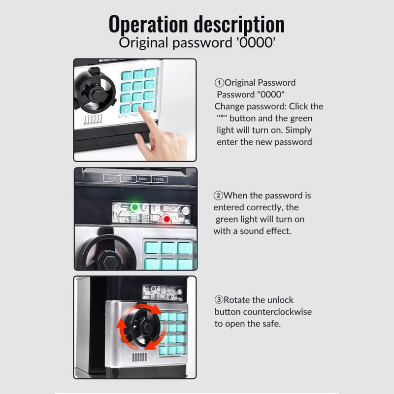 2-Piece Pink Smart ATM Piggy Banks - Kids Electronic Money Safe with Password Lock & Auto-Roll in/out Feature