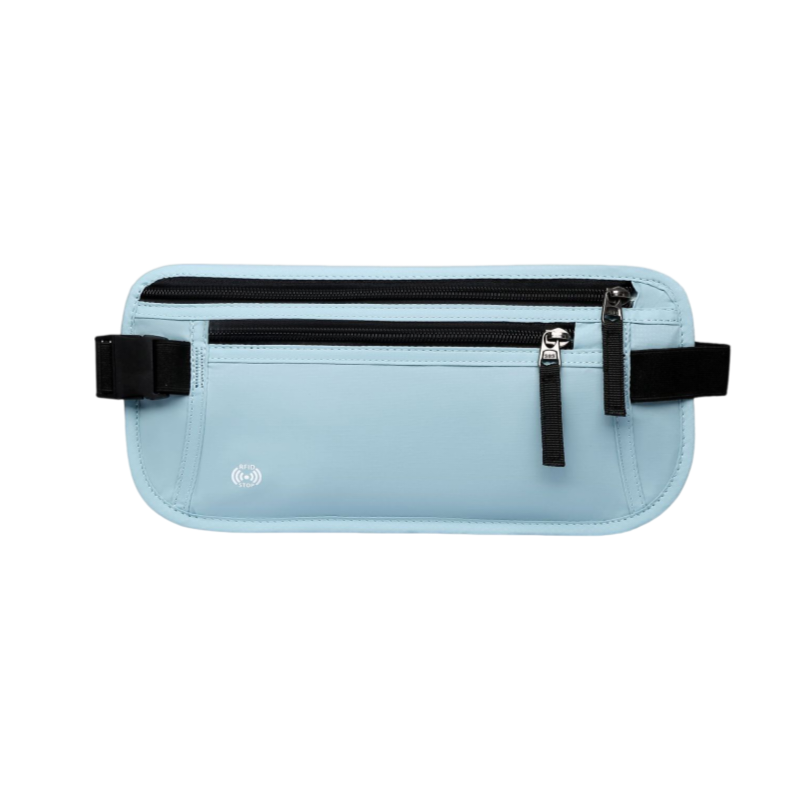 Blue RFID Blocking Slim Anti-Theft Fanny Pack for Outdoor Travel - Hidden Money Belt for Passport, Documents & Cash