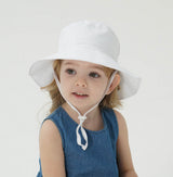 2-Pack White Kids Sun Hat and Travel Beach Fisherman Cap(S Size for Head Circumference 48-50) - Breathable UV Protection Cap - Side View