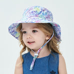 2-Pack Purple Flower Pattern Kids Sun Hat and Travel Beach Fisherman Cap(M Size for Head Circumference 52-54) - Breathable UV Protection Cap