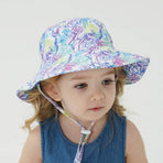 2-Pack Purple Flower Pattern Kids Sun Hat and Travel Beach Fisherman Cap(M Size for Head Circumference 52-54) - Breathable UV Protection Cap
