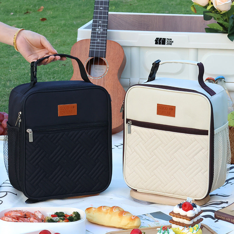 2-Pack Plaid Pattern Insulated Lunch Bag Set(Black & White) - Oxford Cloth Tote with Thermal Aluminum Foil, Large Capacity for Work and Picnic