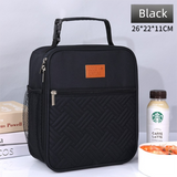 2-Pack Plaid Pattern Insulated Lunch Bag Set(Black & White) - Oxford Cloth Tote with Thermal Aluminum Foil, Large Capacity for Work and Picnic - Front View