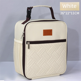 2-Pack Plaid Pattern Insulated Lunch Bag Set(Black & White) - Oxford Cloth Tote with Thermal Aluminum Foil, Large Capacity for Work and Picnic - Side View