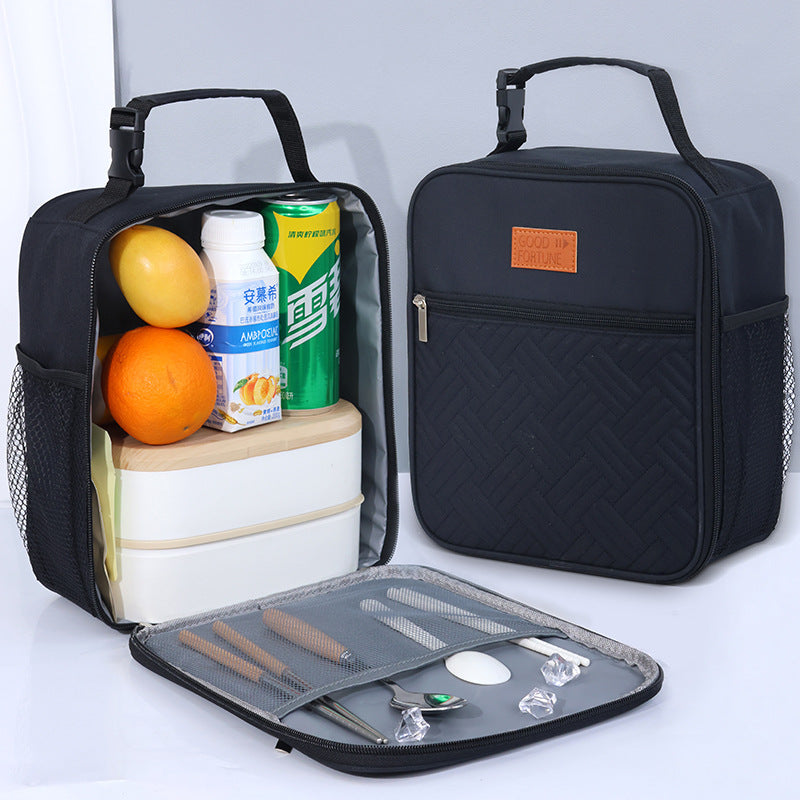 2-Pack Plaid Pattern Insulated Lunch Bag Set(Black & White) - Oxford Cloth Tote with Thermal Aluminum Foil, Large Capacity for Work and Picnic