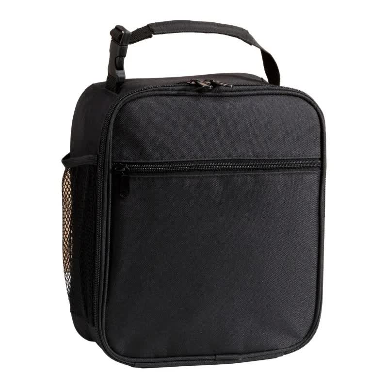 Black Portable Insulated Lunch Bag - Oxford Cloth Handheld Meal Prep Tote, Large-Capacity Square Upright Design for School Office