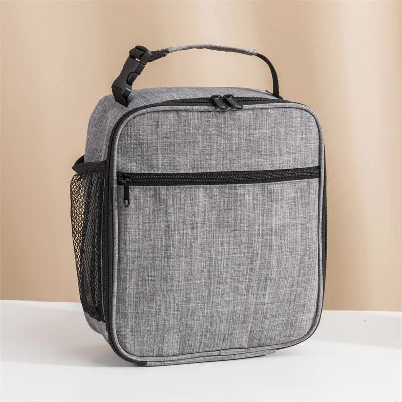 Light Grey Portable Insulated Lunch Bag - Oxford Cloth Handheld Meal Prep Tote, Large-Capacity Square Upright Design for School Office