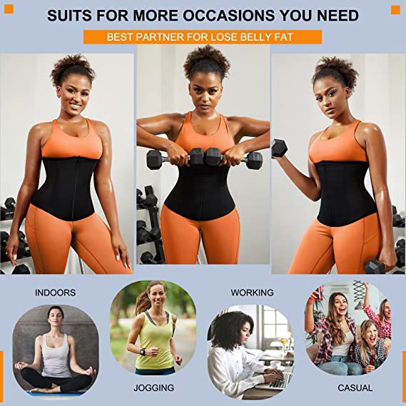 Blue Silver Ion Sauna Waist Trainer for Women(Size L) - 2-in-1 Zipper and Hook/Eye Sweat-Wicking Sports Girdle, Postpartum Fitness Shapewear