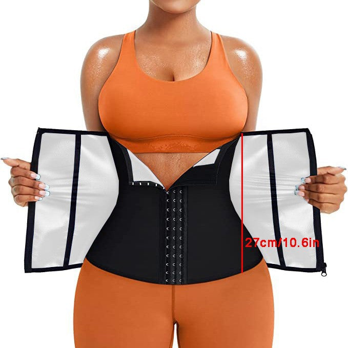 Blue Silver Ion Sauna Waist Trainer for Women(Size L) - 2-in-1 Zipper and Hook/Eye Sweat-Wicking Sports Girdle, Postpartum Fitness Shapewear
