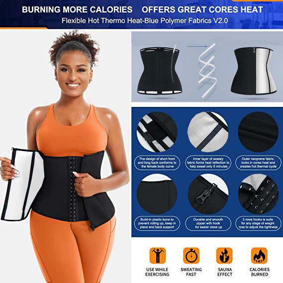 Blue Silver Ion Sauna Waist Trainer for Women(Size 2XL) - 2-in-1 Zipper and Hook/Eye Sweat-Wicking Sports Girdle, Postpartum Fitness Shapewear
