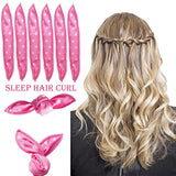 20-Pack Pink Polka Dot Bow Sponge Hair Rollers Set -  Soft Sleep Pillow Lazy No-Heat Curler for Heatless Loose Curls Hair Style - Front View