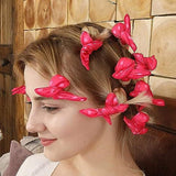 20-Pack Pink Polka Dot Bow Sponge Hair Rollers Set -  Soft Sleep Pillow Lazy No-Heat Curler for Heatless Loose Curls Hair Style - Side View