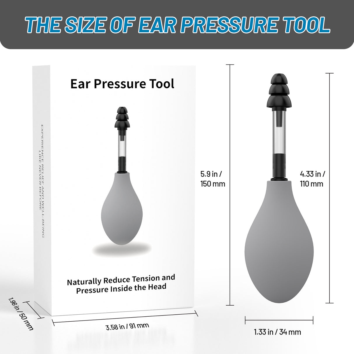 Black Portable Manual Ear Massager - Natural Relief and Decompression Tool, Inner Ear Pressure Stimulator Device