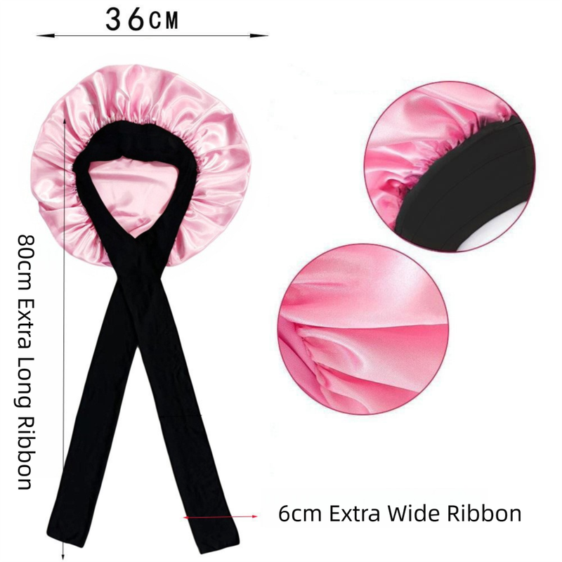 2-Pack Purple Satin Bonnet with Wide Band and Bow Tie - Hair Care Sleep Cap and Turban for Women