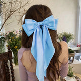 8-Color Set Luxury Satin Bow Hair Clips for Women - French Barrette Style, Sweet and Elegant Summer Hair Accessories - Rear View