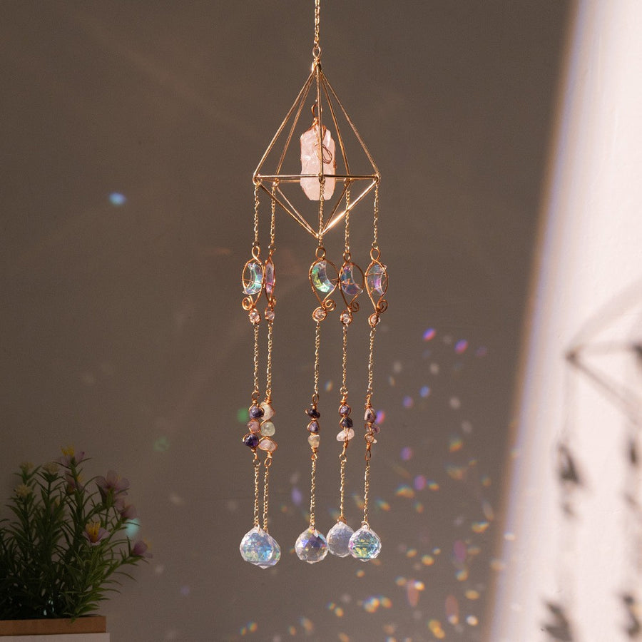 Moon Chaser Handcrafted Suncatcher - Natural Agate Slice & Multi-Faceted Prism for Decorative Refraction