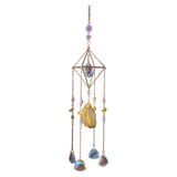 Twilight Sun Handmade Crystal Ornament - Agate Slice & Prism for Window Rainbow Making - Front View