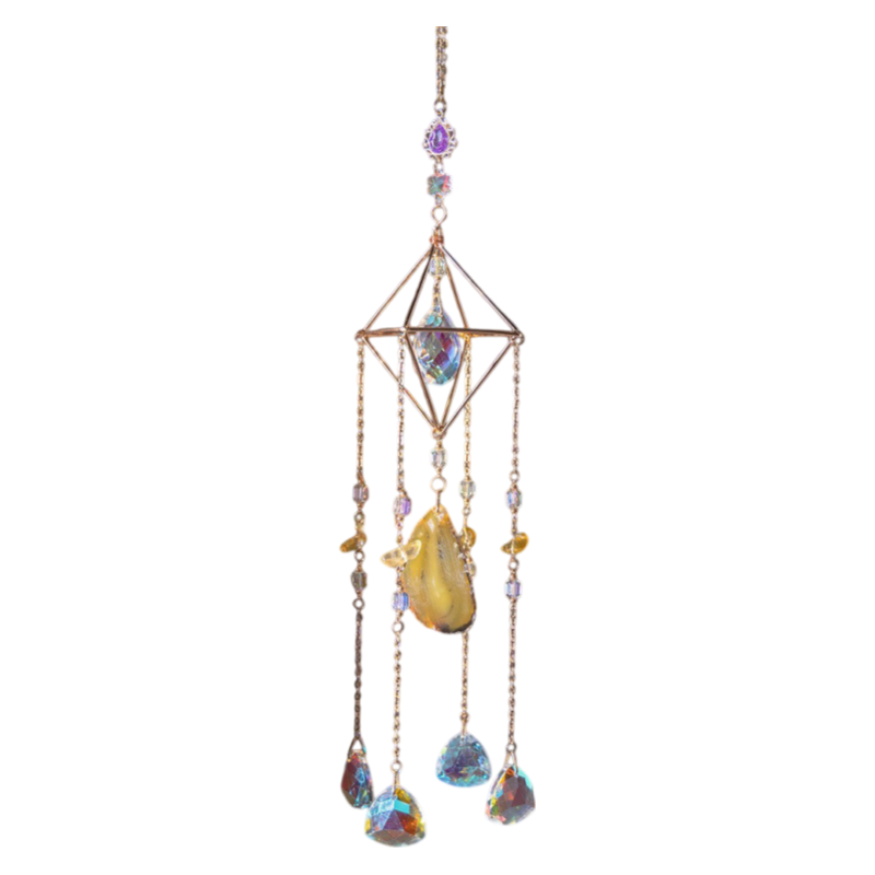 Twilight Sun Handmade Crystal Ornament - Agate Slice & Prism for Window Rainbow Making
