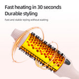 2-in-1 Pink Volumizing Hair Straightening Brush & Curling Iron - Tourmaline Ceramic Heating, With 5 Adjustable Temperature Settings and Anti-Scald Shell - Top-Down View