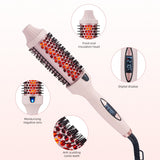 2-in-1 Pink Volumizing Hair Straightening Brush & Curling Iron - Tourmaline Ceramic Heating, With 5 Adjustable Temperature Settings and Anti-Scald Shell