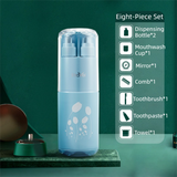 Blue Deluxe 8-in-1 Travel Toiletry Set - Portable All-in-One Toothbrush Holder, Wash Cup, Towel and 2 * Refill Bottles for Travel & Camping
