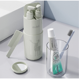 Blue Deluxe 8-in-1 Travel Toiletry Set - Portable All-in-One Toothbrush Holder, Wash Cup, Towel and 2 * Refill Bottles for Travel & Camping - Side View