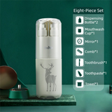 Green Deluxe 8-in-1 Travel Toiletry Set - Portable All-in-One Toothbrush Holder, Wash Cup, Towel and 2 * Refill Bottles for Travel & Camping