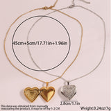 2-Pack Luxury Fading-Resistant Titanium Steel Heart Locket Necklace(Sliver & Gold) - Simple Photo Frame Pendant on Collarbone Chain - Top-Down View