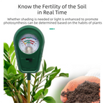 3-in-1 Mechanical Pointer Soil Meter - No Batteries Required, Measures Fertility, Moisture, and pH for Gardening