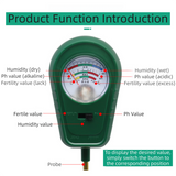 3-in-1 Mechanical Pointer Soil Meter - No Batteries Required, Measures Fertility, Moisture, and pH for Gardening - Side View
