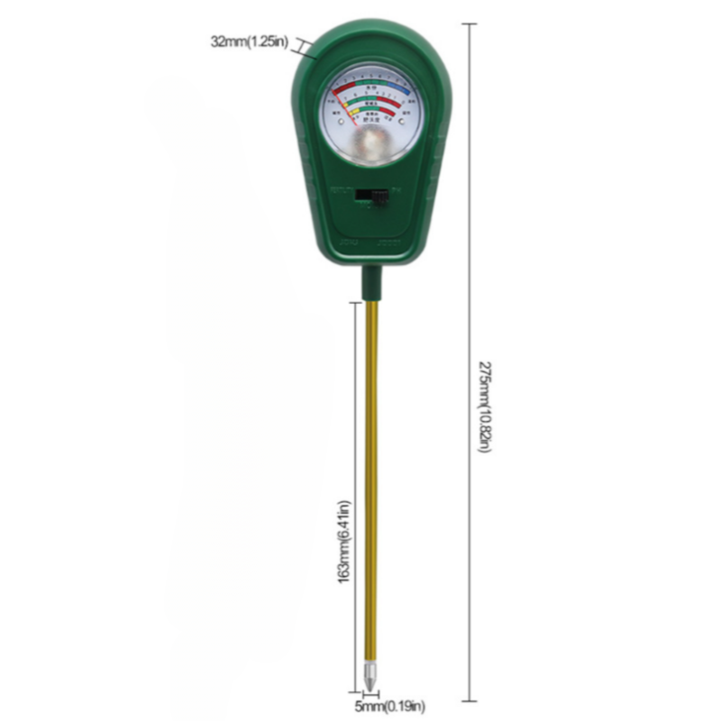 3-in-1 Mechanical Pointer Soil Meter - No Batteries Required, Measures Fertility, Moisture, and pH for Gardening