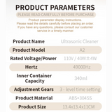 Muti-Functional Portable UV-C Ultrasonic Cleaner (49KHz) - 3 Time Modes for Deep cleaning and Sterilization, 340ml Stainless Steel Tank - Close-Up Angle