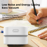 White Portable Handheld Cordless Mini Desktop Vacuum Cleaner - Powerful 10KPA Suction,  Efficient Dust & Debris Collection for Home, Office, and Student Use - Top-Down View