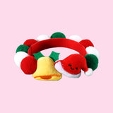 Christmas Pet Pom-Pom Adjustable Cotton Collar Set(2-Pack Size S) - Cat and Dog Holiday Costume, Cute Bell Hat and Tree Umbrella Designs - Side View