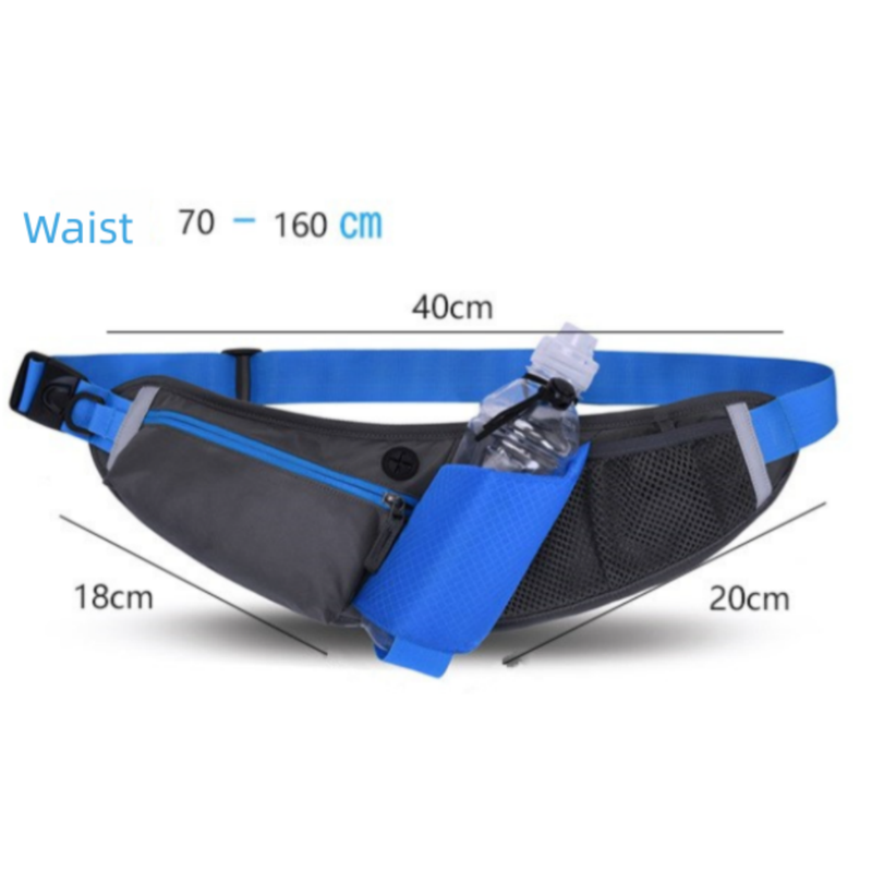 Blue Adjustable Large Capacity Outdoor Sports Running Waist Pack(Waistline 70-160CM) - Multifunctional Marathon Pouch With Water Bottle Holder & Headphone Exit