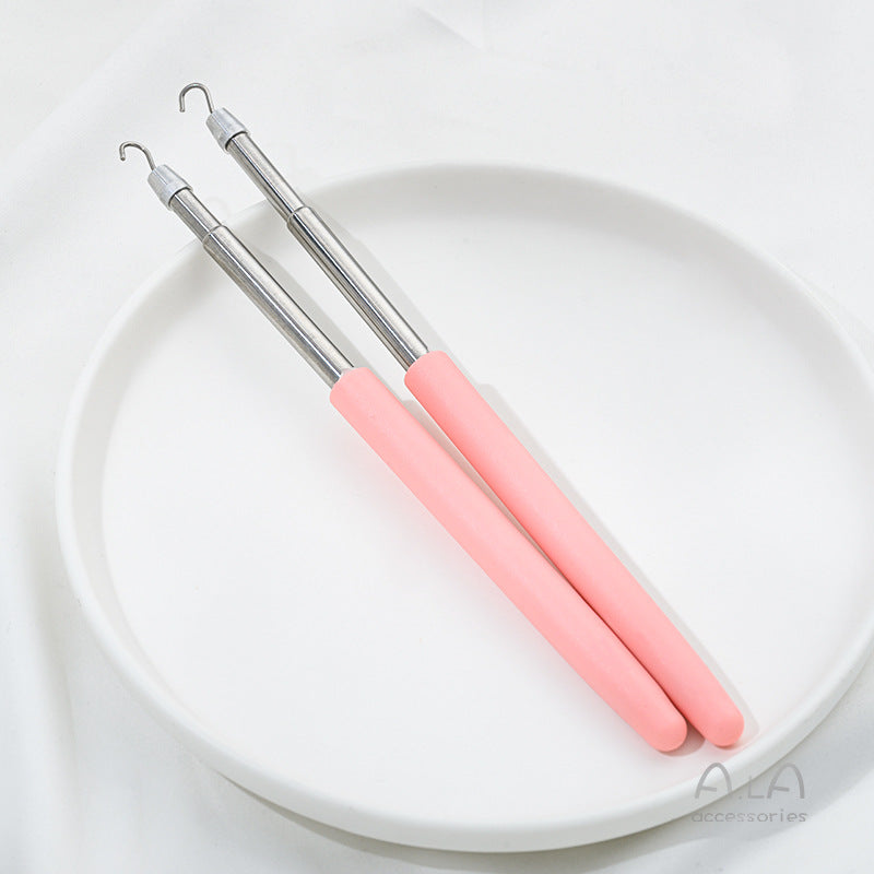 2-Pack Pink Jewelry Fastener Helper Tool - Quick Bracelet & Fine Chain Wearer Aid With Telescopic Titanium Steel Hook