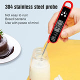 Red Folding Probe Digital LED Food Thermometer(-50℃ to 300℃) - Kitchen Cooking BBQ Meat Milk Temperature Gauge, High Accuracy with Magnet & Hanging Hole - Front View