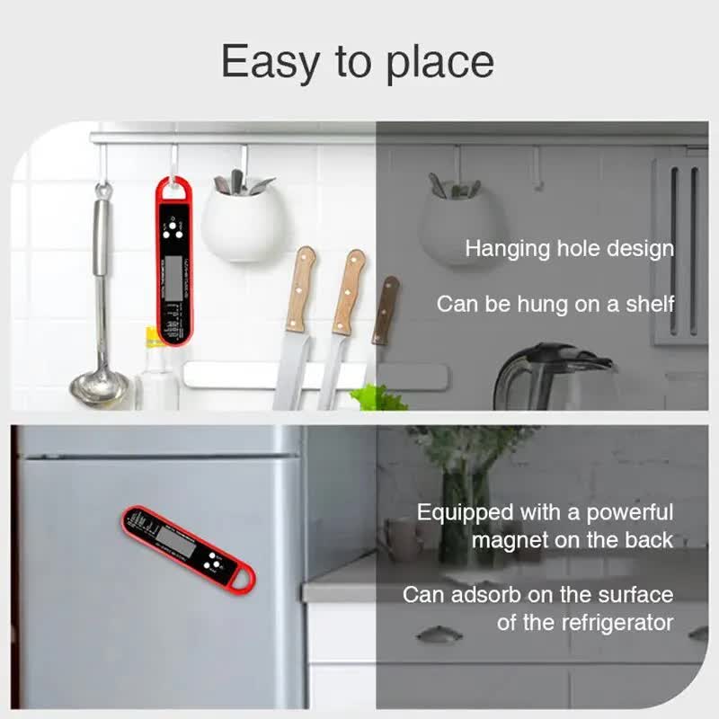 Red Folding Probe Digital LED Food Thermometer(-50℃ to 300℃) - Kitchen Cooking BBQ Meat Milk Temperature Gauge, High Accuracy with Magnet & Hanging Hole