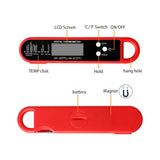 Red Folding Probe Digital LED Food Thermometer(-50℃ to 300℃) - Kitchen Cooking BBQ Meat Milk Temperature Gauge, High Accuracy with Magnet & Hanging Hole - Rear View