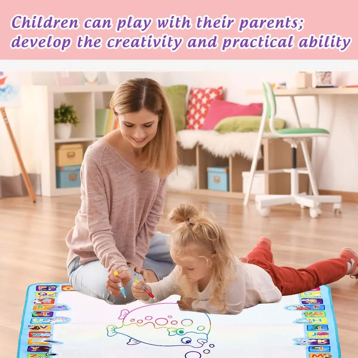 80x60CM Christmas Style Magic Water Doodle Mat Toy | Reusable Aqua Painting Set with 9 Accessories, Mess-Free Water Painting Learning Blanket