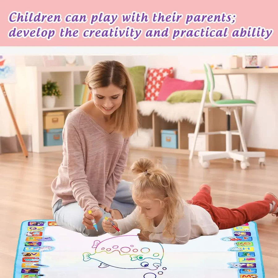 80x60CM Christmas Style Magic Water Doodle Mat Toy | Reusable Aqua Painting Set with 9 Accessories, Mess-Free Water Painting Learning Blanket