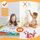 80x60CM Christmas Style Magic Water Doodle Mat Toy | Reusable Aqua Painting Set with 9 Accessories, Mess-Free Water Painting Learning Blanket - Top-Down View