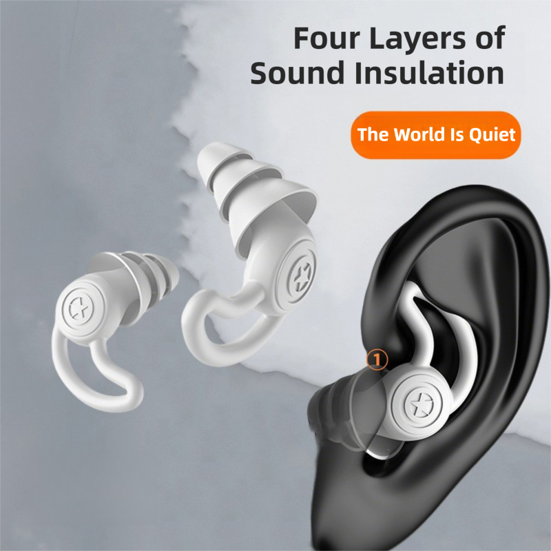 2-Pairs Blue Noise Reduction Silicone Ear Plugs for Swimming, Sleep, and Study - Waterproof Reusable Sound Blocking Earplugs
