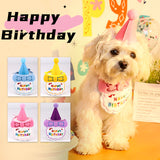 4-Pack Adorable Pet Dog Cat Birthday Party Hat & Bib Set(Pink & Light Blue) - Embroidered Bandana Bib & Felt Party Hat, Adjustable Tie-On Dress-Up Accessories - Side View