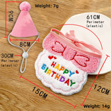 4-Pack Adorable Pet Dog Cat Birthday Party Hat & Bib Set(Pink & Light Blue) - Embroidered Bandana Bib & Felt Party Hat, Adjustable Tie-On Dress-Up Accessories - 45-Degree Angle