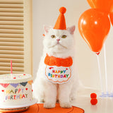 4-Pack Adorable Pet Dog Cat Birthday Party Hat & Bib Set(Yellow & Orange) - Embroidered Bandana Bib & Felt Party Hat, Adjustable Tie-On Dress-Up Accessories - Front View